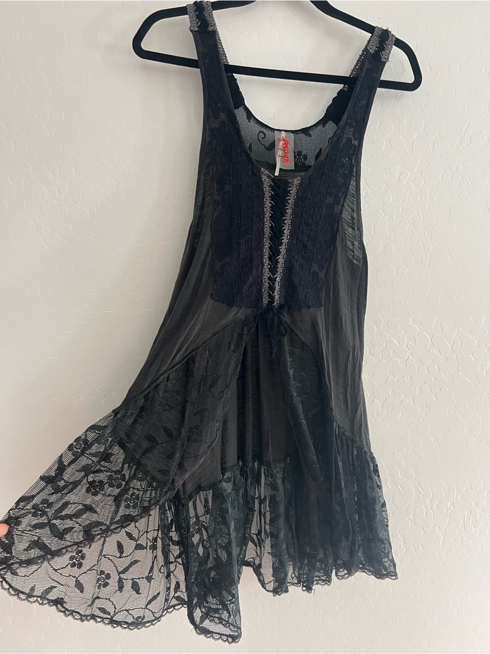 Vintage Free People Black Lace Overlay Mini Dress